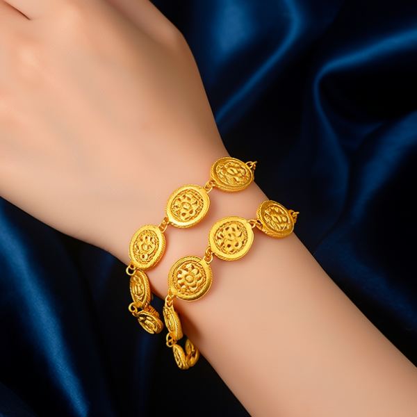 黄金吊坠编手链图片