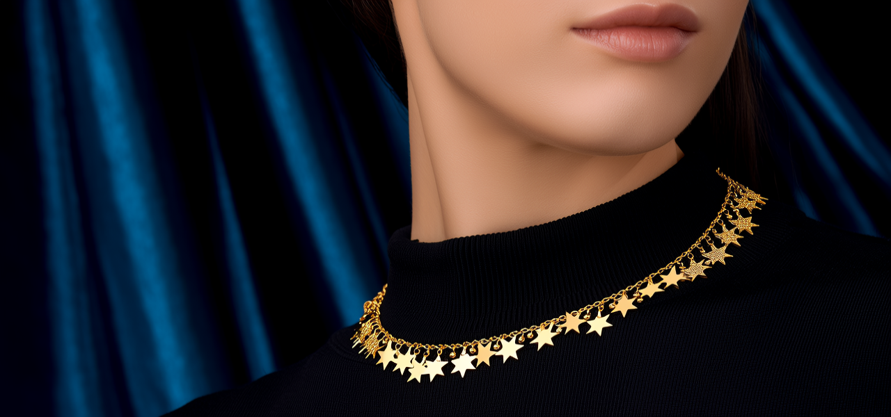 黄金满天星项链图片